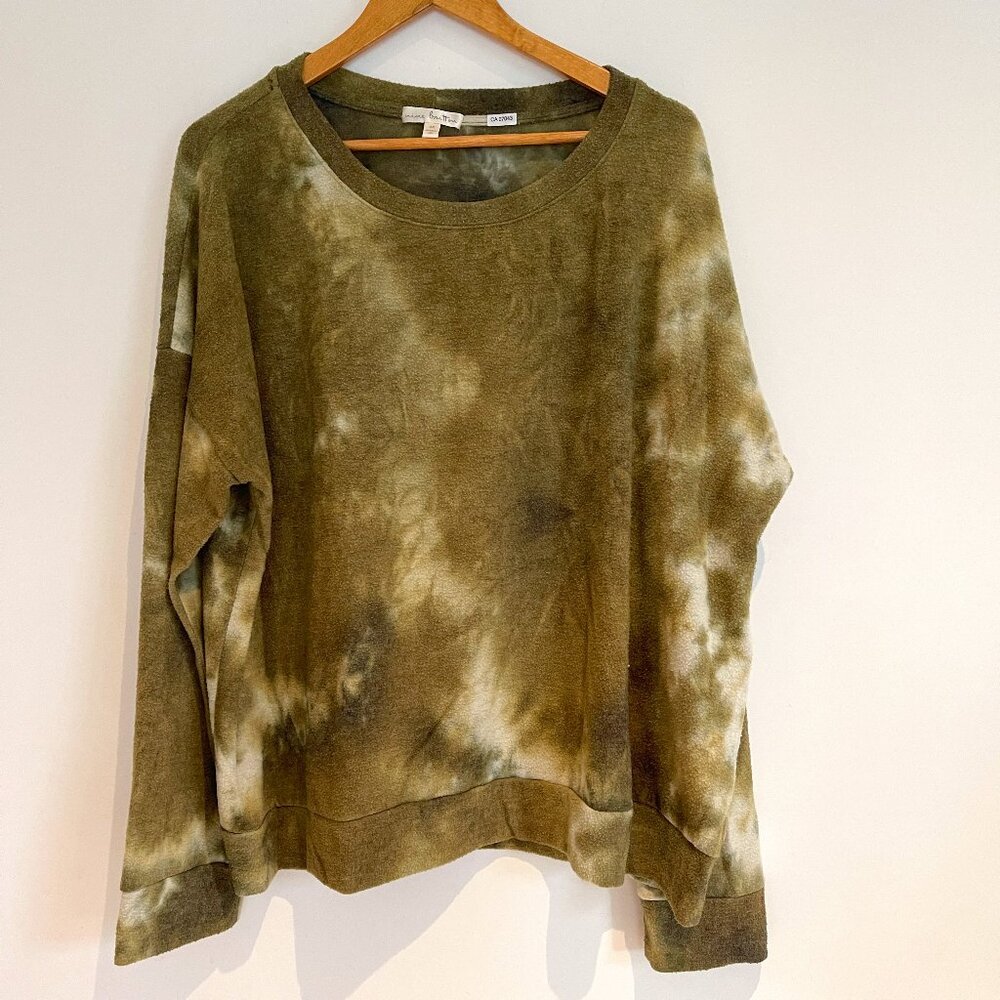 Nine Britton Women Green Tie Dye Brushed Long Sleeve Pullover Knit Top Size 3X